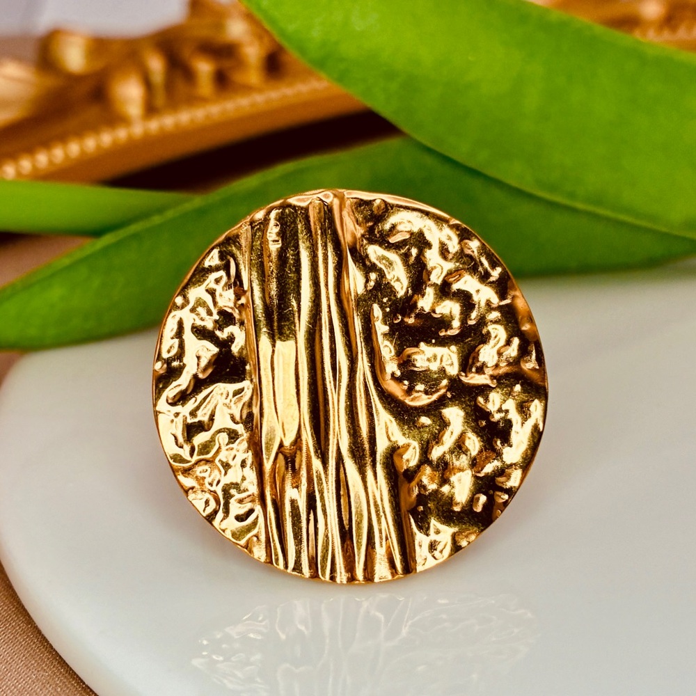 Textured Gold Statement Big Medallion Ring